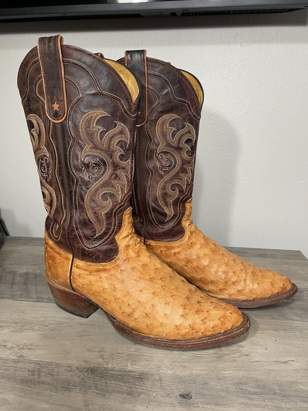🔥RARE 11 D Tony Lama #8963 Full Quill Ostrich Cognac Brown Exotic Men's Boots